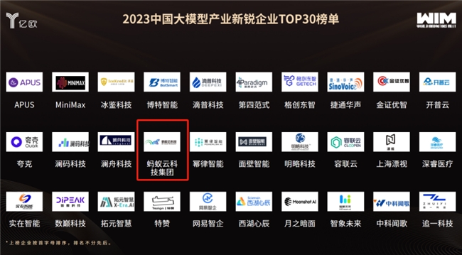 蚂蚁云科技集团入选2023中国大模型产业新锐企业TOP30榜